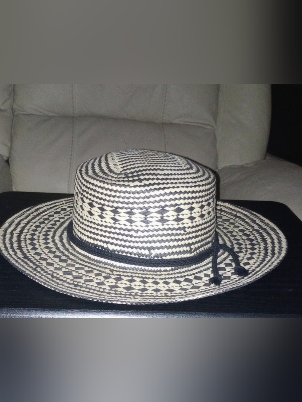 Woven Two-Tone Straw Sun Hat with Black Cord